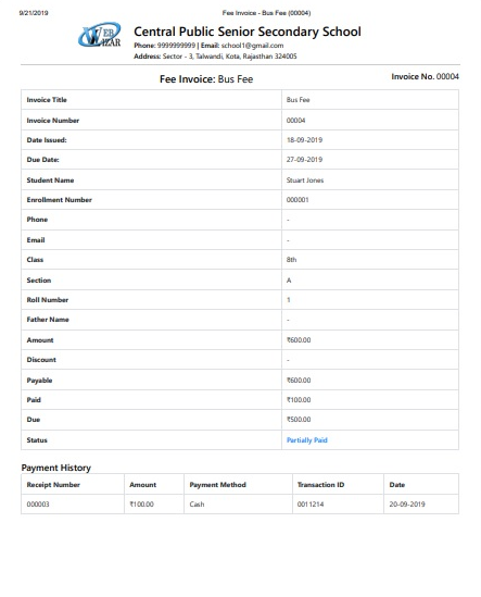 Print Fee Invoice