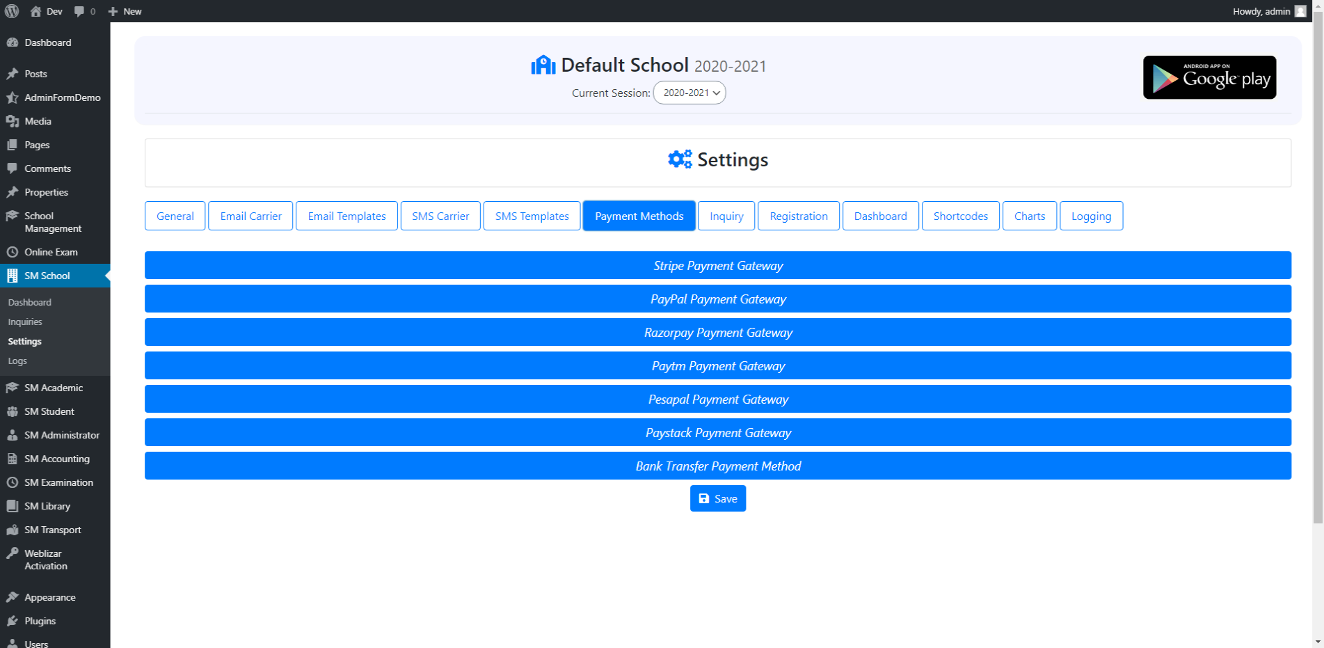 School Payment Settings