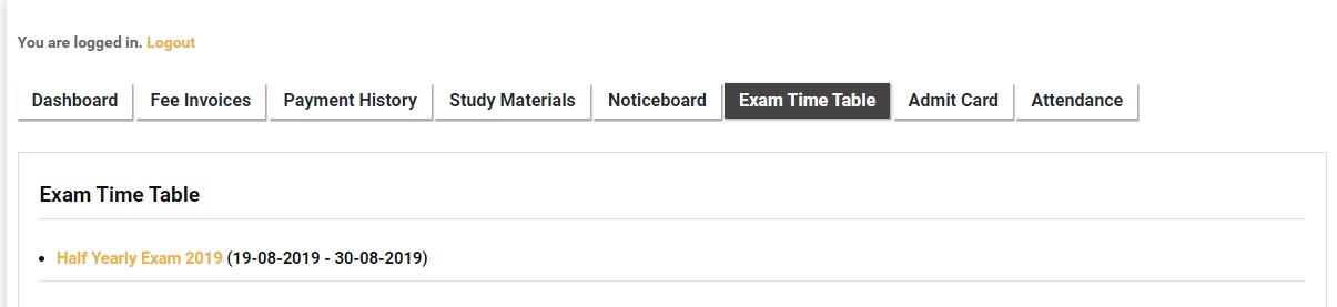 Student Exams Time Table